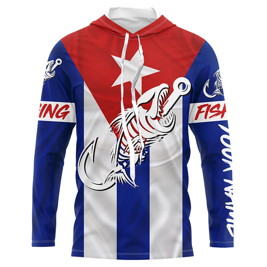 Cuba Fishing Custom Flag Fish hook skull Custom sun protection fishing shirts for men, women NQS5057