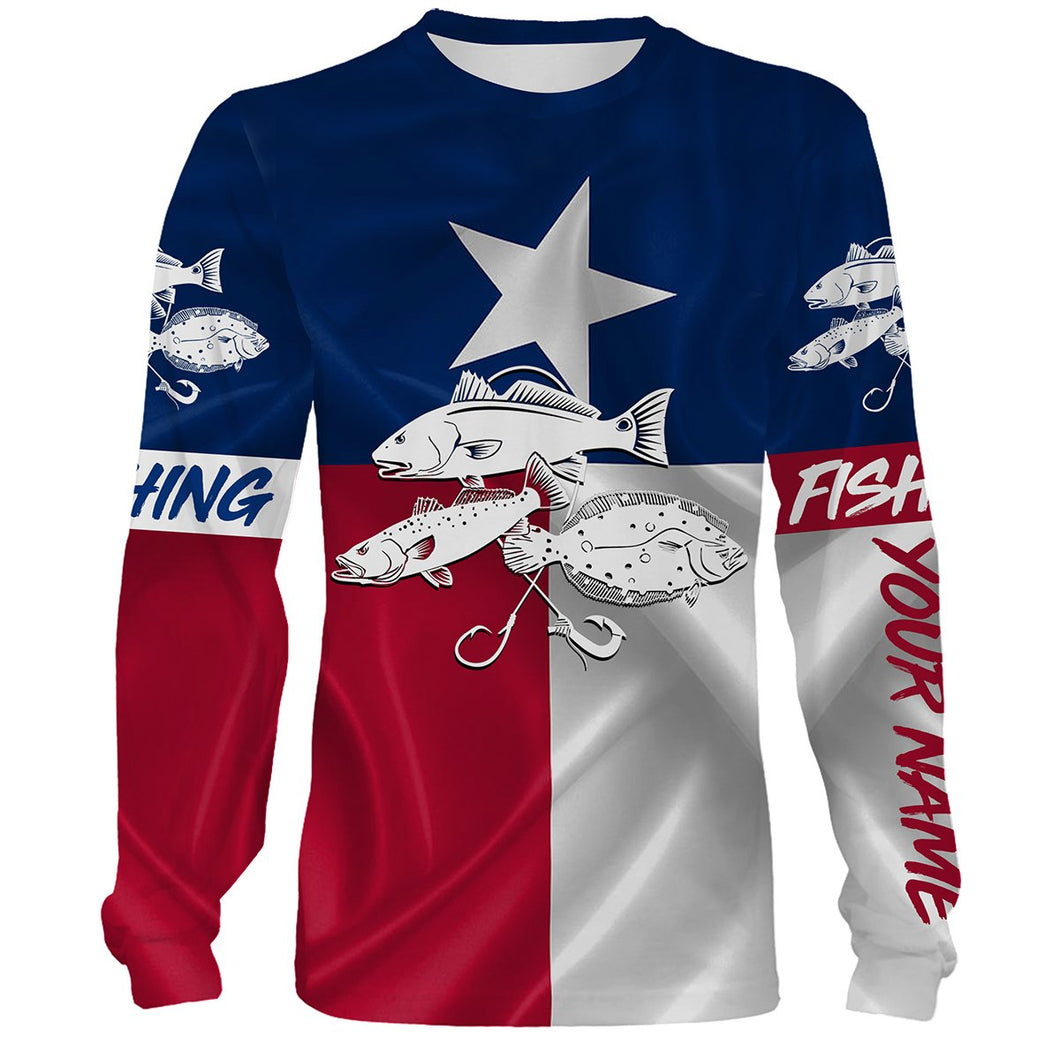 Redfish trout flounder Tattoo Texas Slam fishing Texas Flag 3D All Over print shirts saltwater personalized fishing apparel for Adult and kid NQS391