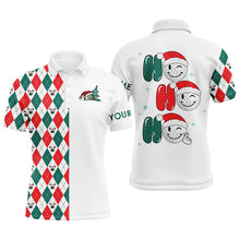 Load image into Gallery viewer, Christmas golf ball Ho Ho Ho Mens golf polo shirts custom red, white, green argyle pattern golf gift NQS6725