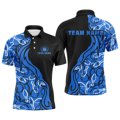 Custom Black blue bowling shirt for men – personalized team jersey front view