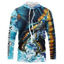 Load image into Gallery viewer, Sailfish fishing scales blue sea water camo Custom UV protection performance long sleeve fishing shirt NQS7097