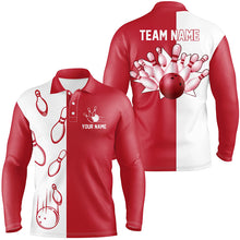 Load image into Gallery viewer, Red and white retro vintage Bowling polo shirts for men custom Bowling team jerseys NQS6482