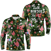 Load image into Gallery viewer, Funny Mens golf polo shirt custom green Christmas tree flamingo golf shirts talk birdie to me NQS6747