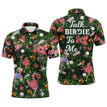 Load image into Gallery viewer, Funny Mens golf polo shirt custom green Christmas tree flamingo golf shirts talk birdie to me NQS6747