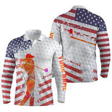 Load image into Gallery viewer, American flag white golf balls skin custom name short sleeve, long sleeve golf polos shirt for mens NQS4825