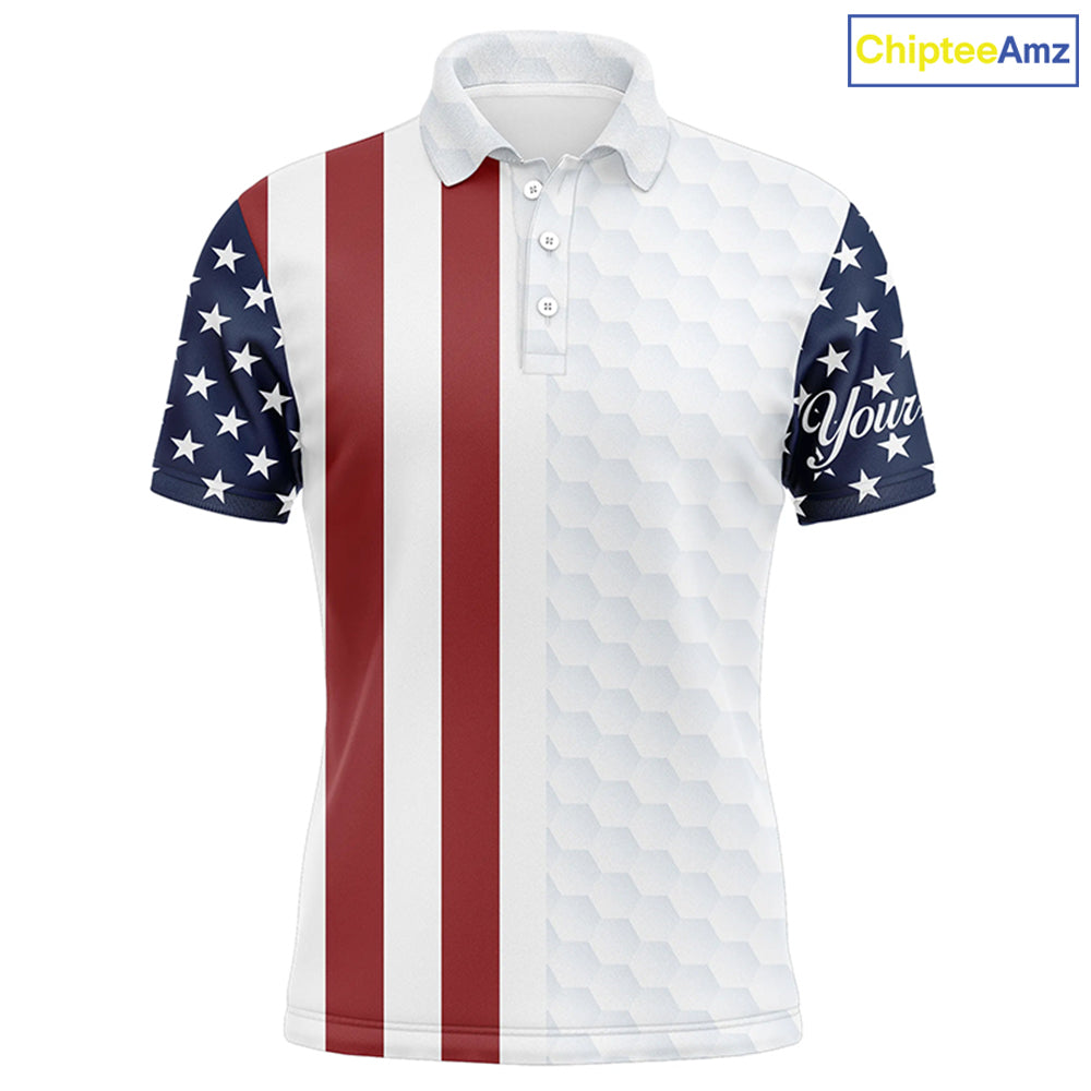Mens golf polo shirts American flag patriotic custom white golf ball pattern mens golf polos NQS6490
