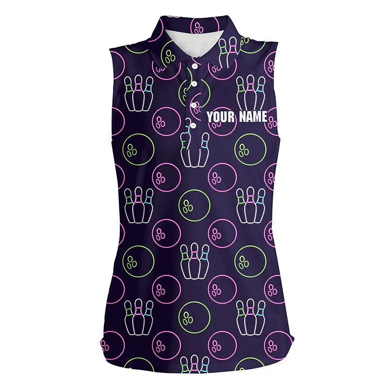 Purple Neon Bowling seamless pattern Custom Women sleeveless polo shirts, bowling team league jerseys NQS6762