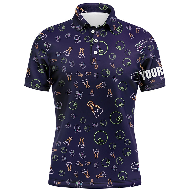 Neon beer glowing Bowling pattern Custom Mens bowling polo shirts, bowling team league jerseys NQS6763