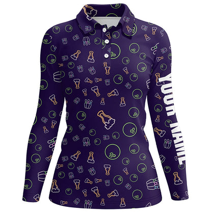 Neon beer glowing Bowling pattern Custom Women bowling polo shirt, bowling team league jerseys NQS6763