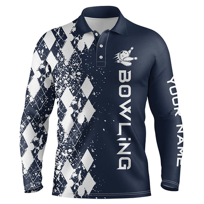 navy personalized bowling shirt for men – custom name design side view