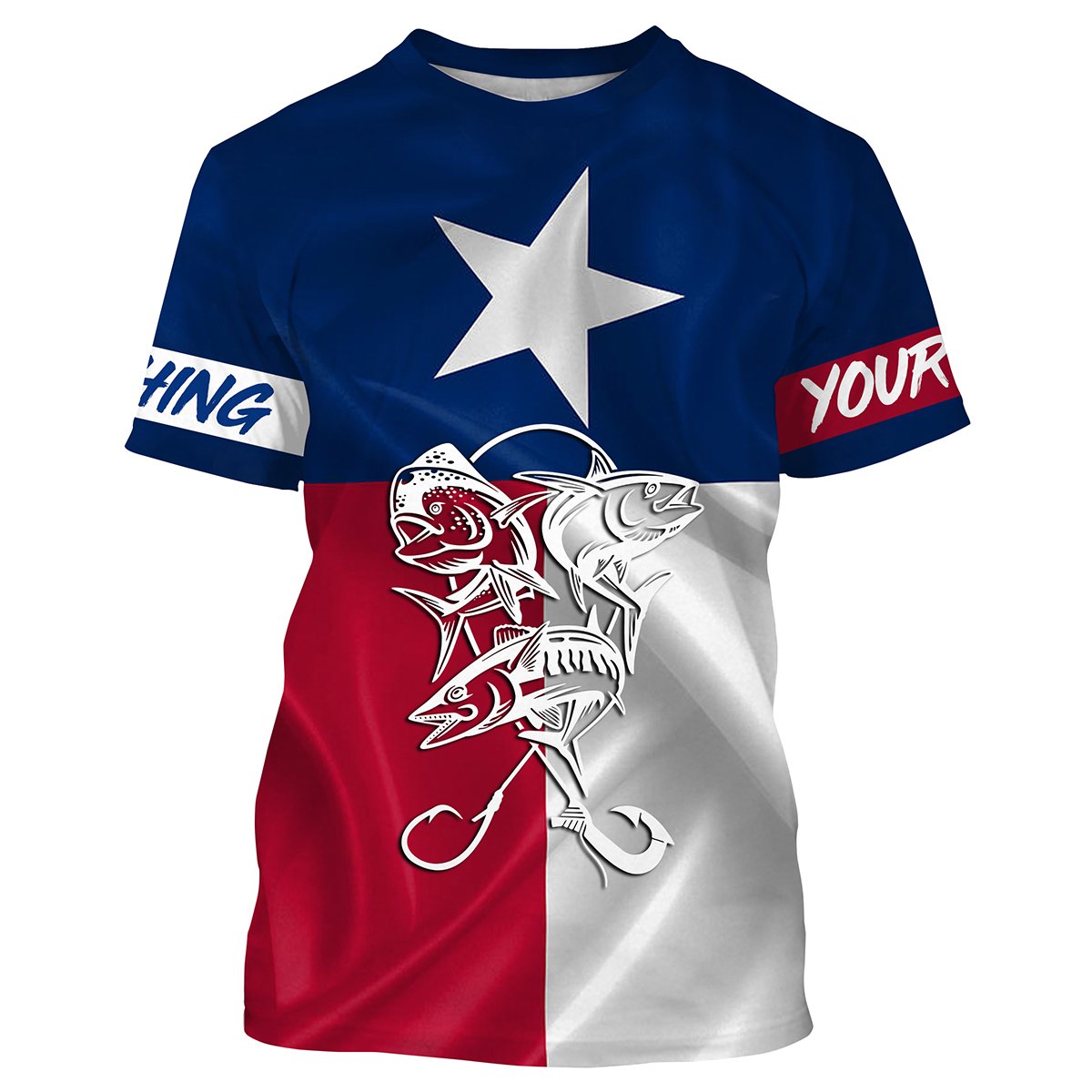 Mahi Mahi, Tuna, Wahoo Saltwater fishing Texas Flag custom name fishing shirts NQS413