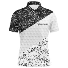 Load image into Gallery viewer, Mens golf polo shirts custom black tropical palm tree white golf shirt, golf apparel for mens NQS7116