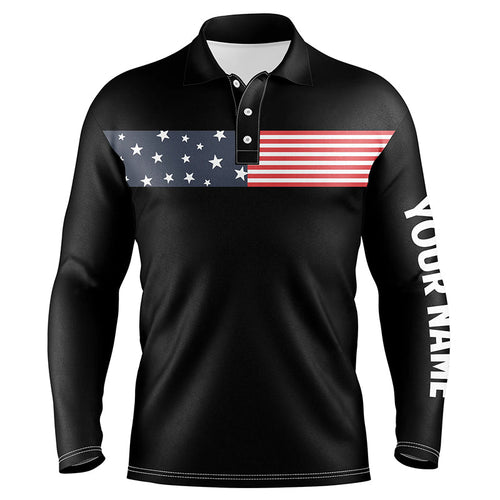 American flag black Mens golf polo shirts custom patriotic golf tops for mens, personalized golf gifts NQS6291