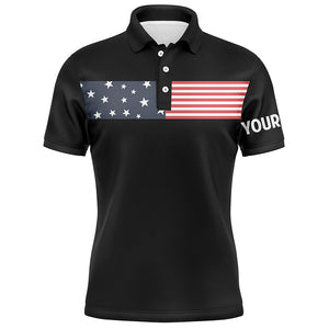 American flag black Mens golf polo shirts custom patriotic golf tops for mens, personalized golf gifts NQS6291