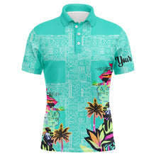 Load image into Gallery viewer, Green tropical Mens golf polo shirts custom green golf tops for mens, personalized golf gifts NQS6295