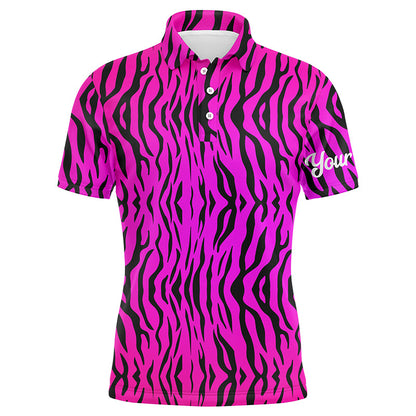 Pink neon tiger stripes background Mens golf polo shirts custom golf shirt for men, best golf gifts NQS6298
