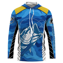 Load image into Gallery viewer, Bass Fishing tattoo blue UV protection  customize name long sleeves fishing shirts NQS2328