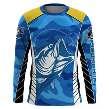 Load image into Gallery viewer, Bass Fishing tattoo blue UV protection  customize name long sleeves fishing shirts NQS2328