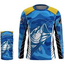 Load image into Gallery viewer, Bass Fishing tattoo blue UV protection  customize name long sleeves fishing shirts NQS2328
