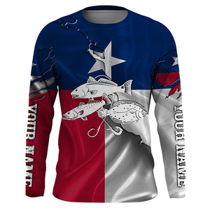 Texas flag Inshore Grand slam fishing Redfish, trout, flounder Custom name Long Sleeve Fishing Shirts NQS4064