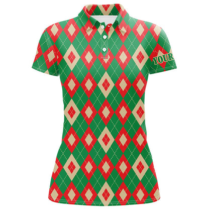 Green and red Christmas argyle pattern Womens golf polo shirts custom womens golf wear, golfing gifts NQS6528