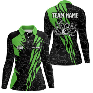 Black bowling camo Women bowling polo shirt Custom bowling strike team league jerseys | Green NQS6772