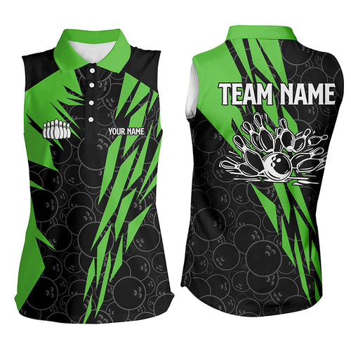 Black bowling camo Women sleeveless polo shirts Custom bowling strike team league jersey | Green NQS6772