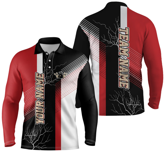 Red black personalized bowling shirt for men – custom name design side view