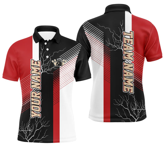 Custom Red black bowling shirt for men – personalized team jersey front view