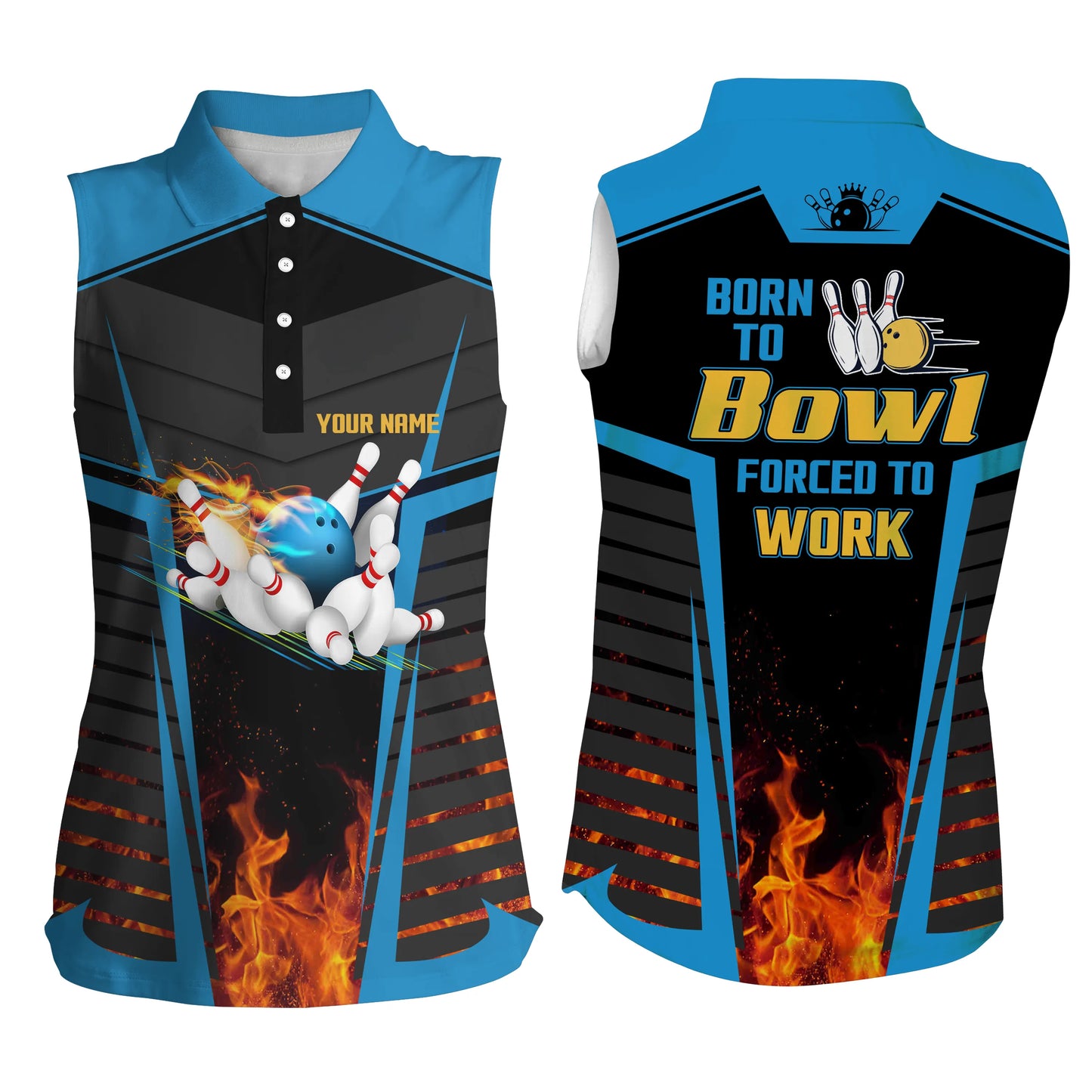 Custom sleeveless bowling shirt for women – personalized team jersey front view