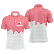 Load image into Gallery viewer, Mens golf polo shirts custom pink Ice Cream Melting On Golf Ball, golf gifts for mens NQS6995