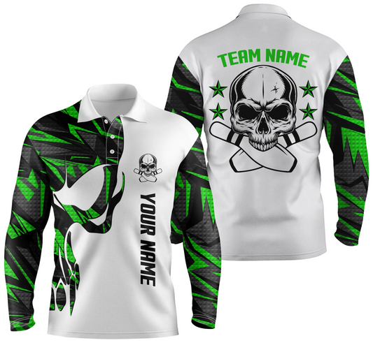 Green white personalized bowling shirt for men – custom name design side view