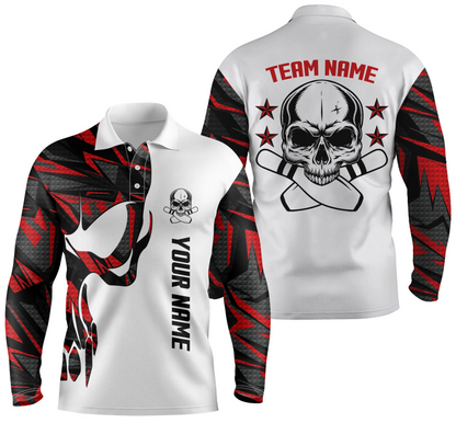 Red white personalized bowling shirt for men – custom name design side view