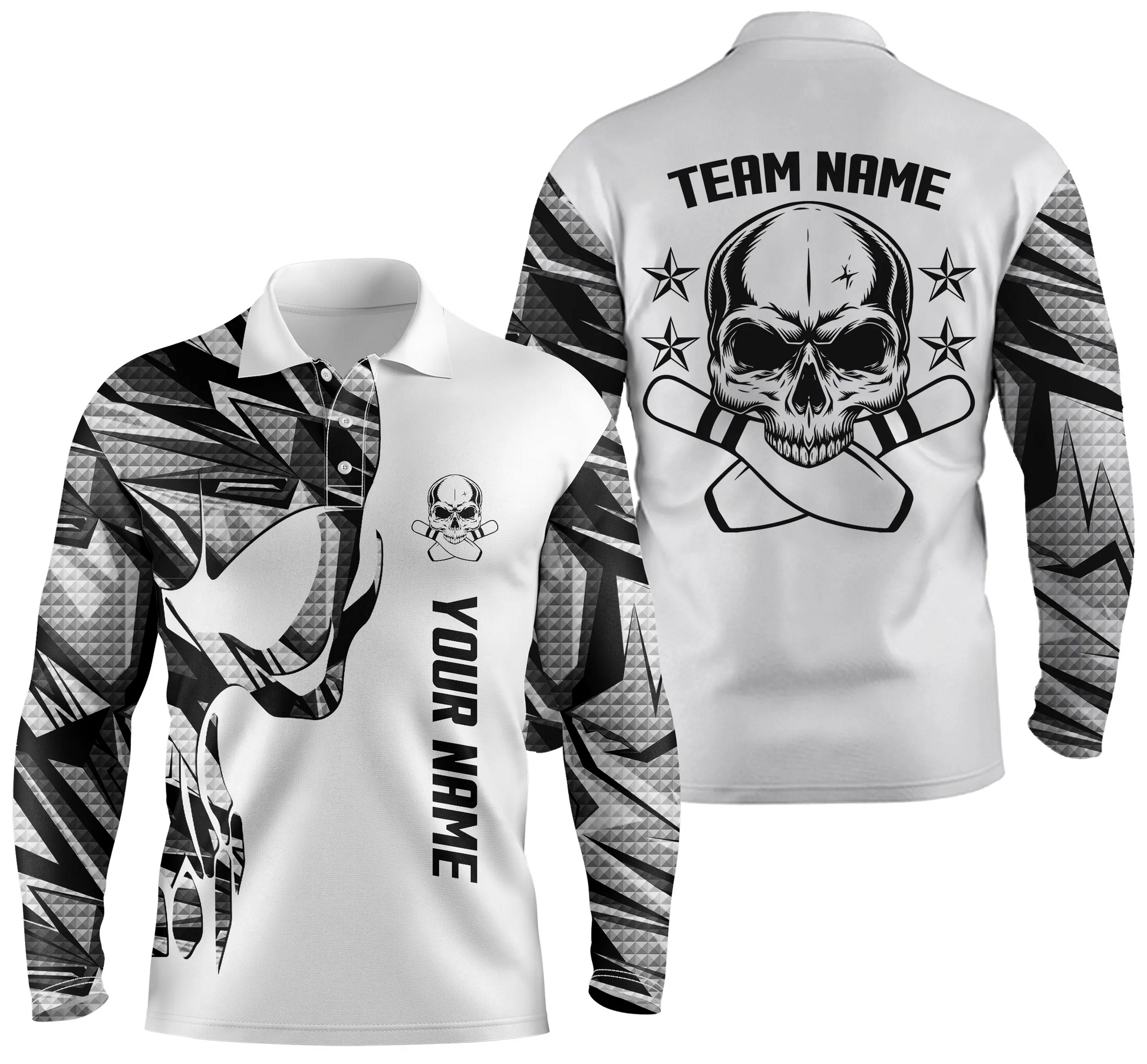 white personalized bowling shirt for men – custom name design side view