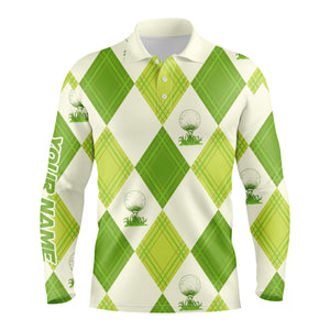 Mens polo golf tops custom name green pattern shirts personalized gifts for golf lovers NQS3430