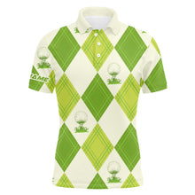 Load image into Gallery viewer, Mens polo golf tops custom name green pattern shirts personalized gifts for golf lovers NQS3430