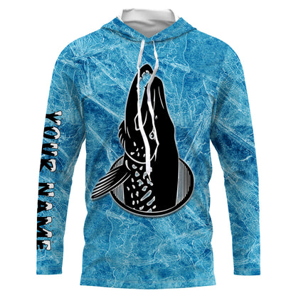 Ice fishing for northern pike winter camo pike fish clothing Custom name UV protection performance fishing shirt gift for fisherman NQS2595