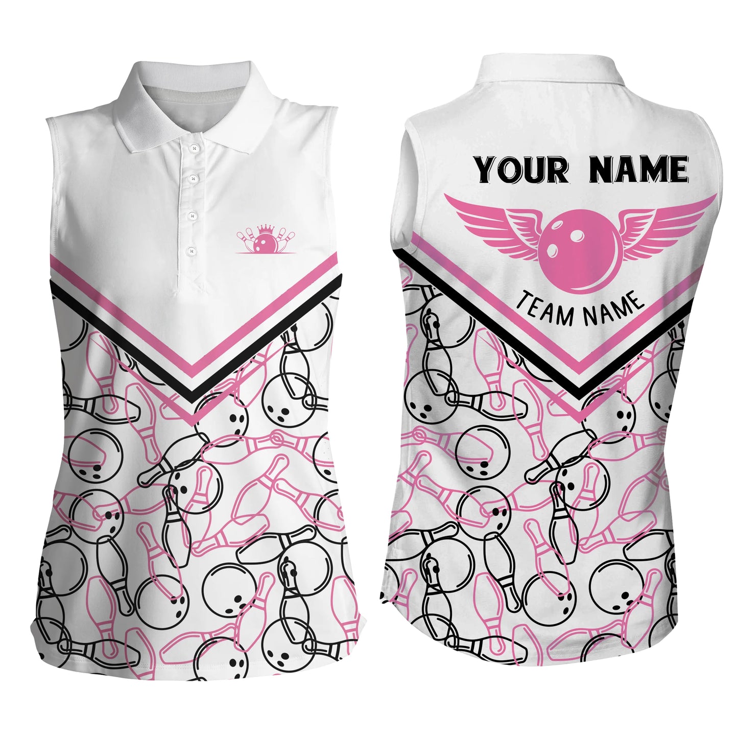 Custom sleeveless bowling shirt for women – personalized team jersey front view