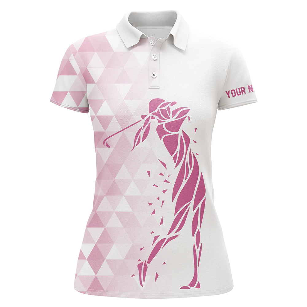 Personalized white and pink triangle pattern Womens golf polo shirts custom ladies golf tops NQS7267