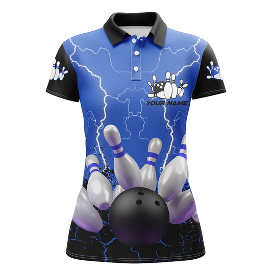 Custom Blue bowling shirt for women – personalized team jersey front view
