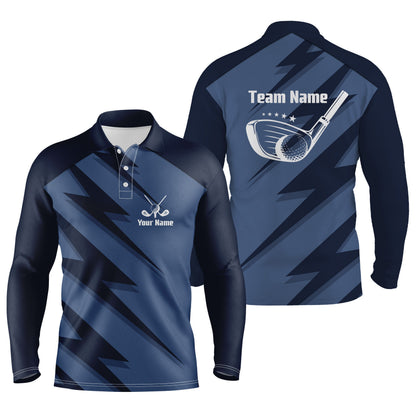 Mens golf polo shirt blue lightning custom name and team name golf shirt, golfing gifts NQS4305