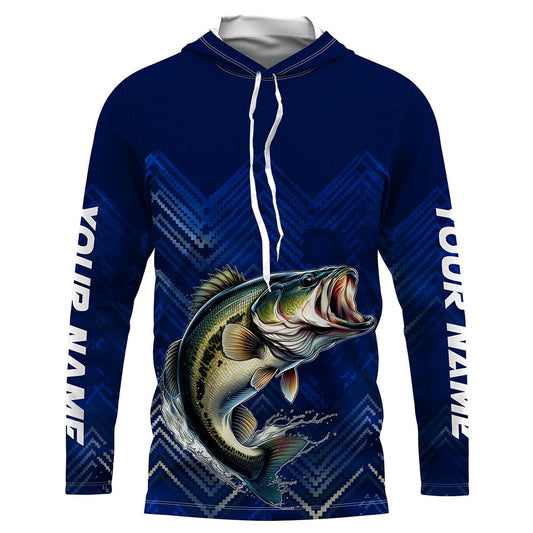 Largemouth Bass fishing blue camo Custom UV protection performance long sleeve fishing shirt NQS7159