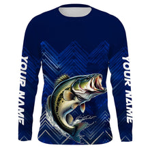 Load image into Gallery viewer, Largemouth Bass fishing blue camo Custom UV protection performance long sleeve fishing shirt NQS7159