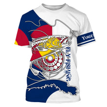 Load image into Gallery viewer, Trouts fly fishing Colorado flag Custom Name UV sun protection UPF 30+ performance fly fishing shirts NQS3580