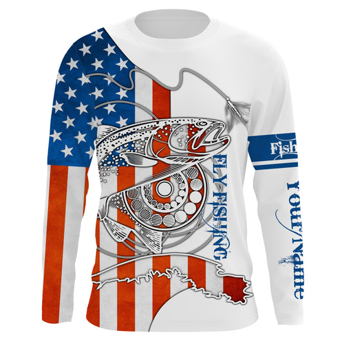 Trouts fly fishing American flag Custom Name UV sun protection UPF 30+ performance fly fishing shirts NQS3581