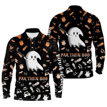 Funny black orange Halloween background mens golf polo shirts custom par then boo, unique golf gifts NQS6352