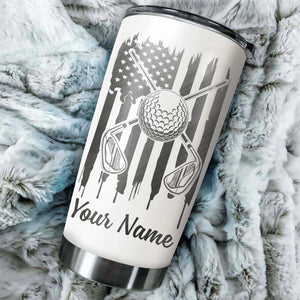 1PC Golf ball clubs American flag patriot custom name Stainless Steel Tumbler Cup - Golfing gifts NQS4115