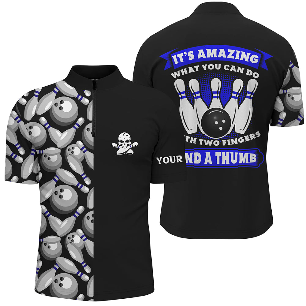 Skull Mens Bowling Quarter-Zip Shirt custom It's amazing what you can do with two fingers and a thumb NQS6829