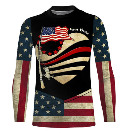 American Flag fishing rod Custom Name US flag long sleeves, hooded fishing shirt, Personalized Gifts for Fisherman NQS2930