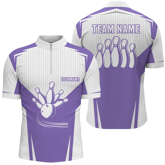 Mens Bowling Quarter-Zip Shirt customized bowling strike team league jerseys, bowler gift | Purple NQS6831